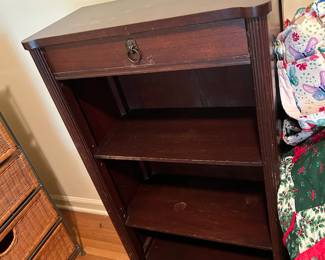 #018 Mahogany bookshelf with one drawer and two shelves 24x12x42 $75.00