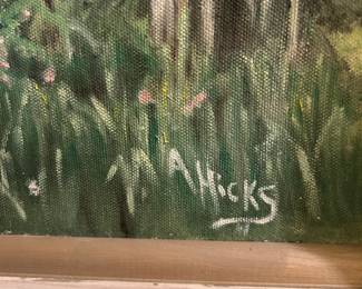 #068 Original painting by M A Hicks tree over river 16x20 $75.00