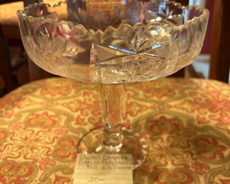 #101 Crystal Compote Bowl on Pedestal 7" tall 6.5" diameter $20.00