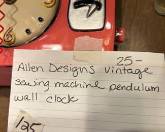 #125 Allen Designs Vintage Sewing Machine Pendulum Wall Clock $25.00