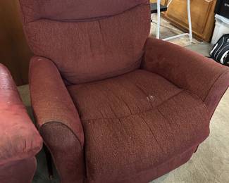 #040 Red fabric recliner as-is finish issues $50.00