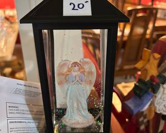 #073 Christmas light up musical lantern snow sparkle AA battery and USB powered (Angle) 11" $20.00