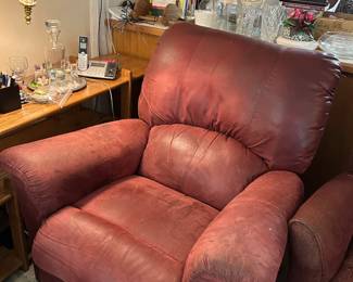 #039 Red pleather recliner as-is finish issues $50.00