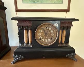 #050 FS Sessions vintage wind up clock as-is missing collum (w-key) 16x6x11 $75.00
