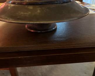 #104 silver tray with lace top $20.00