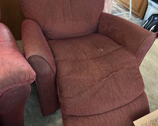#040 Red fabric recliner as-is finish issues $50.00