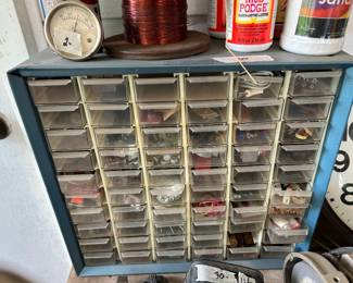 #117 Metal Utility Storage Cabinet w/ Contents $30.00
