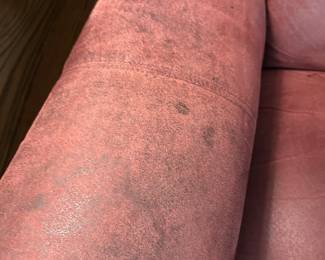 #039 Red pleather recliner as-is finish issues $50.00