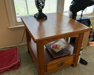 #044 Wood end table with 1 drawer 24x25x23 $45.00 #045 Metal lamp 33" tall $30.00