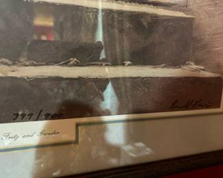#084 3 ducks looking at a cat print Fritz and Gander 399 0f 900 Rodney Lewis signed 26x21 $100.00