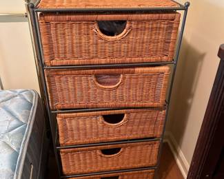 #017 Wicker chest of drawers 5 drawers metal frame 20x16x42 $100.00