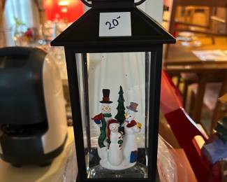 #074 Christmas light up musical lantern snow sparkle AA battery and USB powered (Snowman) 11" $20.00