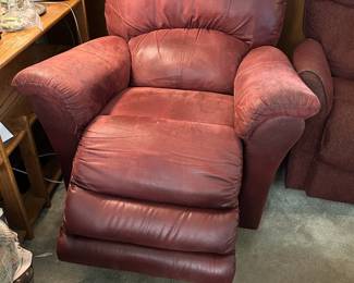 #039 Red pleather recliner as-is finish issues $50.00