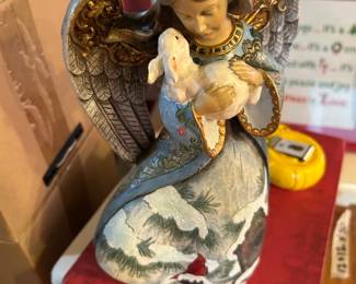 #082 Jim Shore Angel with rabbit and cardinal 8" tall $30.00