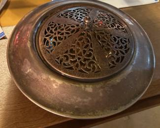 #104 silver tray with lace top $20.00