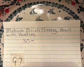 #097 Medium Polish Pottery Bowl with handles $30.00