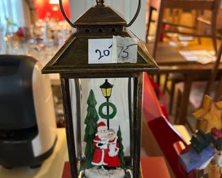 #075 Christmas light up musical lantern snow sparkle AA battery and USB powered (Santaand Mrs Claus) 11" $20.00