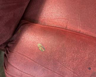 #039 Red pleather recliner as-is finish issues $50.00