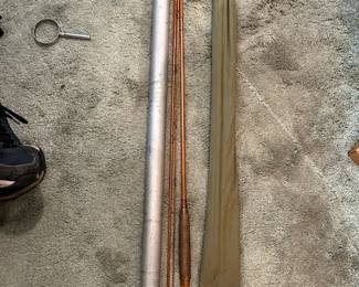 #063 Fly fishing pole bamboo in metal case HL Leonard 50-5 $500.00