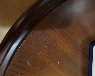 #024 Wood and metal table round 26x20 as-is finish $100.00