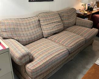 #038 Temple furniture sofa multi color 88" long $100.00