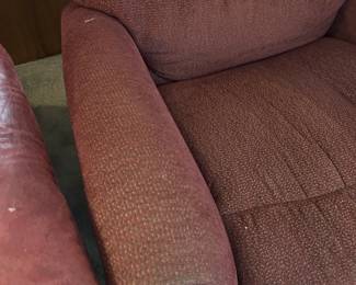 #040 Red fabric recliner as-is finish issues $50.00