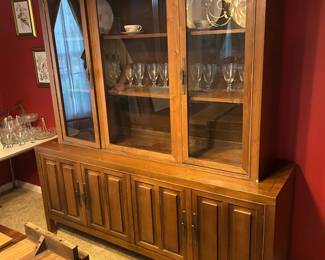 #011 Stanley China Cabinet - 2 pc - w/4 wood doors and 1 Drawer & 2 glass Doors w/4 wood Shelves - 70x19x31T - Hutch - 60x`14x44 $220.00