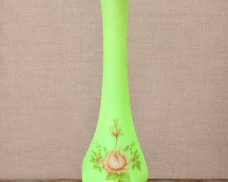 Fenton hand painted and signed uranium custard bud vase