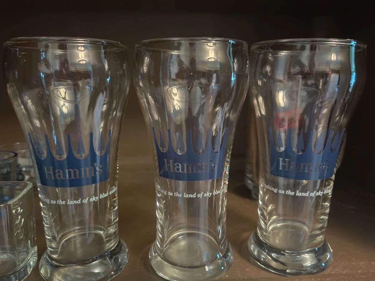 1960s Hamms beer "land of sky blue waters" sham glasses