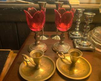 19th century Ruby candle holders