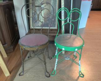 vintage child or doll-sized ice cream parlor chairs