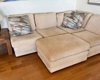 SM299Vintage 90s Postmodern Corduroy Sectional Sofa with Ottoman And Side Table
