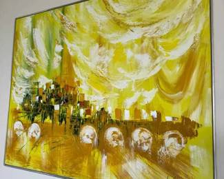 SM306Mid Century Modern Abstract Cityscape Painting