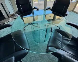 SM140Round Glass Dining Table And Adjustable Chairs