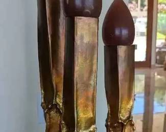 SM161VHand Wrought Roy Markusen Copper Brutalist Candle Holder With Candles