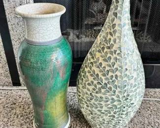 SM168Emerald Green And Sage Ceramic Decorative Vases
