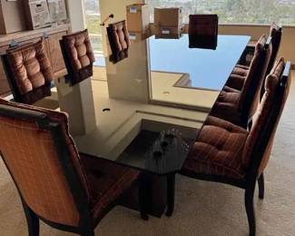 SM335VLarge Glass Dining Table with Upholstered Chairs