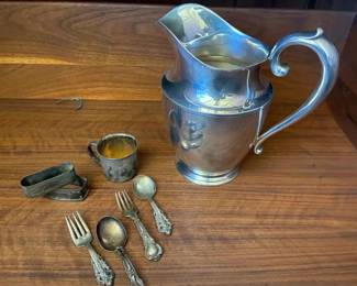 SM196VVintage Wallace Sterling, Pitcher Sterling Baby Cup  Utensils