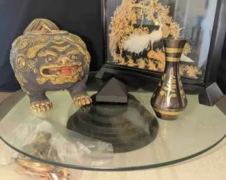 SM260Chinese Foo Dog Incense Burner  Diorama, Lazy Susan  Bud Vase