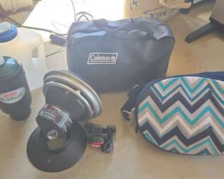 SM132Coleman Portable Camping Heater And Small Cooler