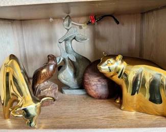 SM194Mid Century Modern Brass, Wood And Stone Animal Sculptures Lot