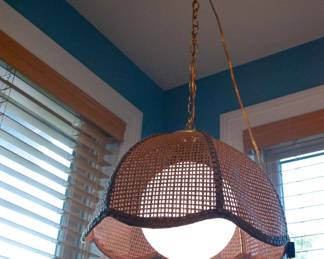 Vintage 70s Mid Century Rattan Wicker Globe Hanging Pendant Lamp
