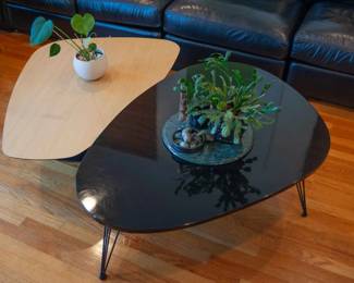 (Left -- Sancal ROCK TABLE designed by Rafa Garcia - (Rare in US. Retails for $968) )& (Right -- Wynton Retro Mid Century Black Lacquer Coffee (Retails $379) )