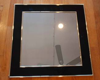 Vintage 80s Postmodern Black Lacquer Gold Trimmed Mirror