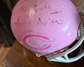 Chicago Bears Promotional Pink Helmet SIgned by Lovie Smith. Signature Faded