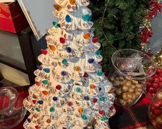Vintage White Ceramic Multi Color Bulbs Christmas Tree