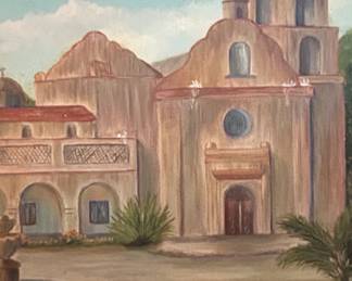 Vintage California Mission Oil Painting by Grandma Sheppard second image