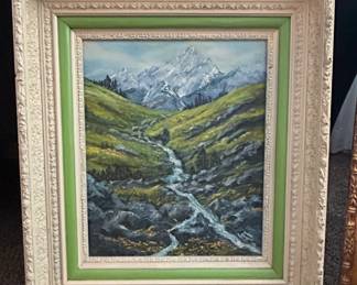Vintage Mountain Landscape Oil Painting by Maxine Sheppard