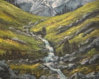 Vintage Mountain Landscape Oil Painting by Maxine Sheppard second image