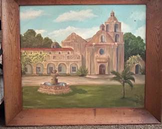Vintage California Mission Oil Painting by Grandma Sheppard